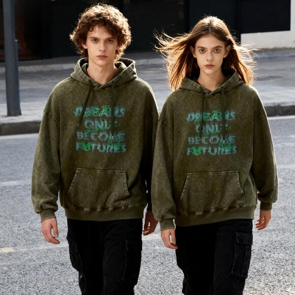 Men's Unisex Vintage Pullover Fall Winter Hoodies Sweatshirt Green Dream - Picture 7 of 7